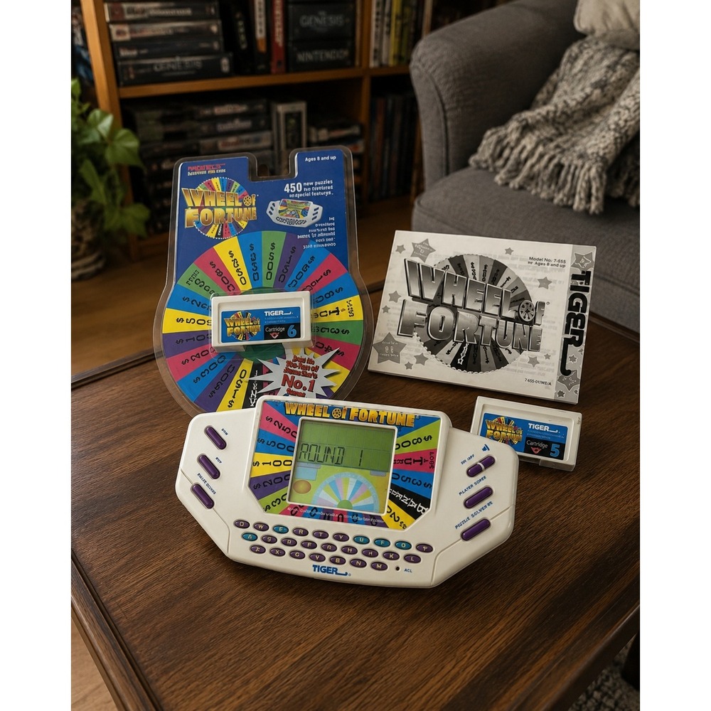 Vtg Tiger Wheel of Fortune Handheld Game 1995 Manual & Cartridges 5 6